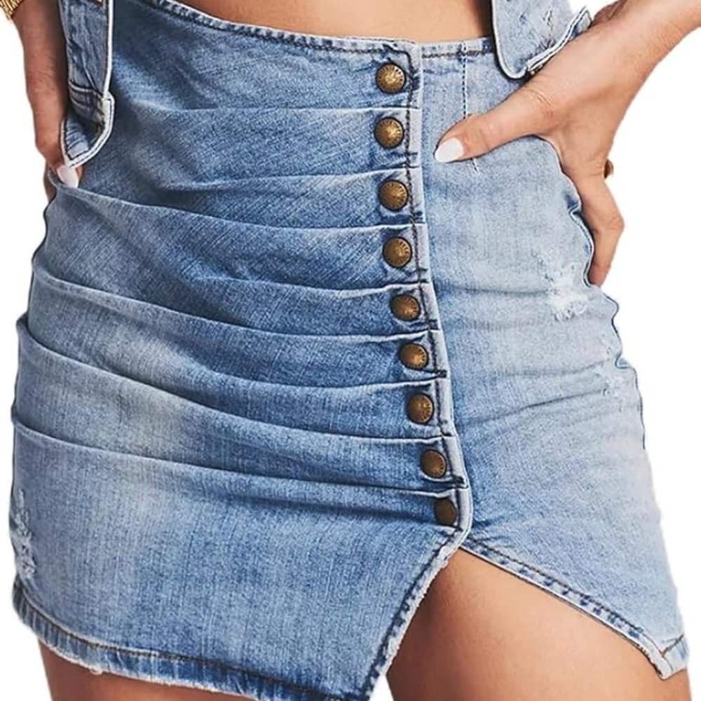 Women's high waisted denim mini skirt - Picture 2 of 4